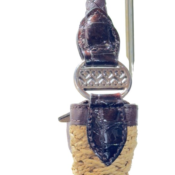 BRIGHTON Women's Woven Jute/Leather Hobo Bag Braided Leather Handle Zip Closure - Picture 6 of 11